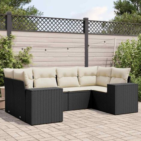 Gartenmöbelset 6 Stück mit Kissen Schwarz Rattan