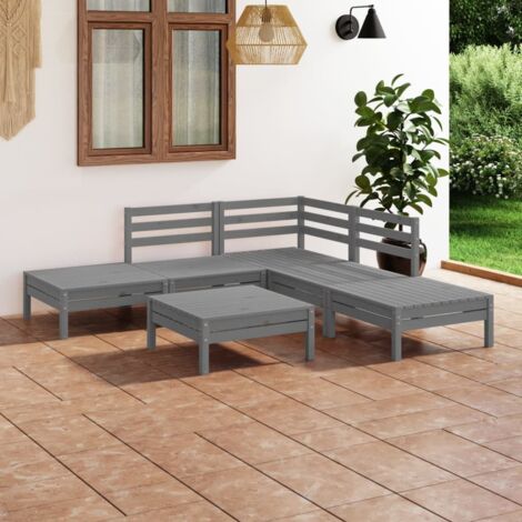 Gartenmöbelset 6 Teile Massivholz Grau