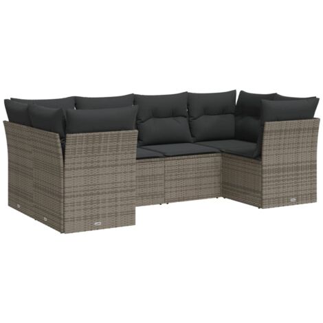 Gartenmöbelset 6 Teile mit grauen Kissen aus Rattan
