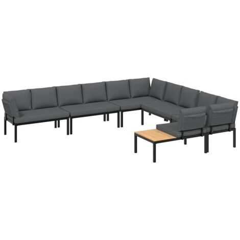 Gartenmöbelset 6 Teile mit Kissen schwarz Aluminium
