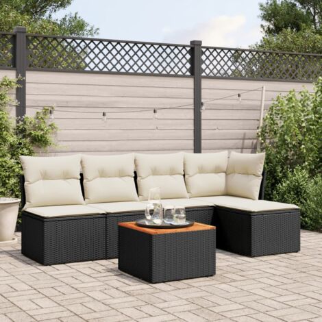 Gartenmöbelset 6 Teile mit Kissen Schwarz Geflecht