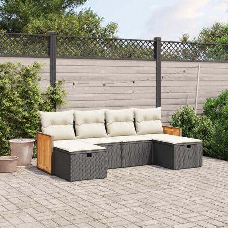 Gartenmöbelset 6 Teile mit Kissen Schwarz Geflochtene Kunststoffe