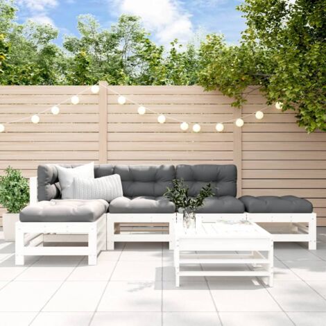 Gartenmöbelset 6 Teile Weiß Massivholz Kiefer