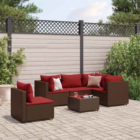 Gartenmöbelset 6-teilig mit Kissen Braun Geflochtene Kunstfaser