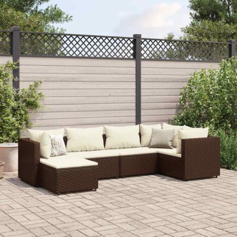 Gartenmöbelset 6-teilig mit Kissen Braun Geflochtene Rattan