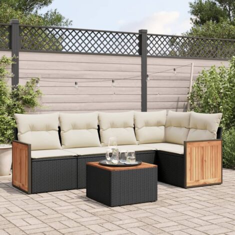 Gartenmöbelset 6-teilig mit Kissen schwarz geflochtene Polyrattan