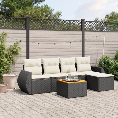 Gartenmöbelset 6-teilig mit Kissen schwarz geflochtenes Harz