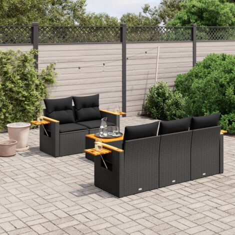 Gartenmöbelset 6-teilig mit Kissen schwarz Rattan
