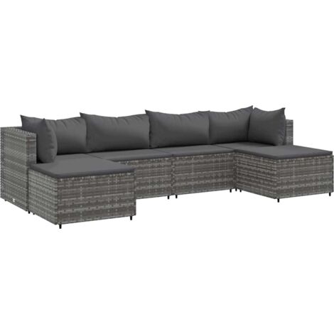 Gartenmöbelset 6 Tlg. mit Kissen Grau Geflochtene Rattan