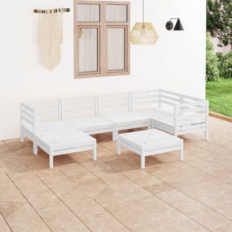 Gartenmöbelset 7 Teile Massivholz Weiß