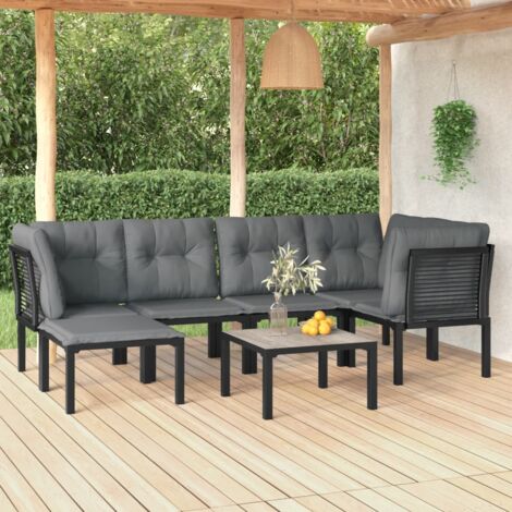 Gartenmöbelset 7 Teile Schwarz und Grau Geflecht