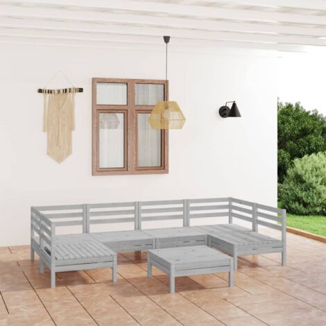 Gartenmöbelset 7 Teile Weiß Massivholz Kiefer
