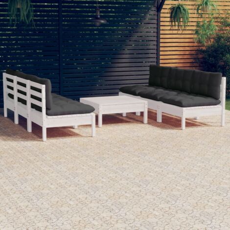 Gartenmöbelset 7-teilig mit anthrazitfarbigen Kissen aus Kiefernholz