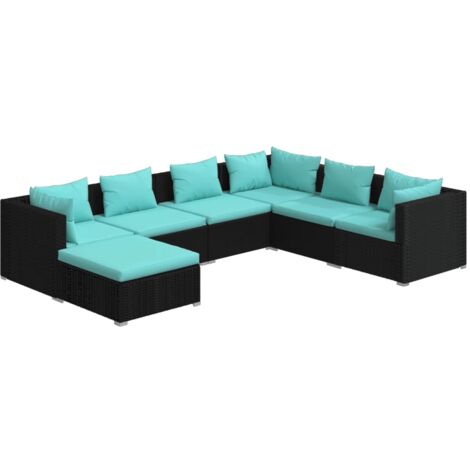 Gartenmöbelset 7-teilig mit Kissen Geflochtenes Kunstmaterial Schwarz