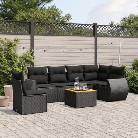 Gartenmöbelset 7 Teilig mit Kissen Schwarz Geflochtene Kunststoffe