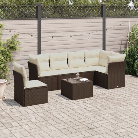 Gartenmöbelset 7-teilig mit Kissen Schwarz Rattan
