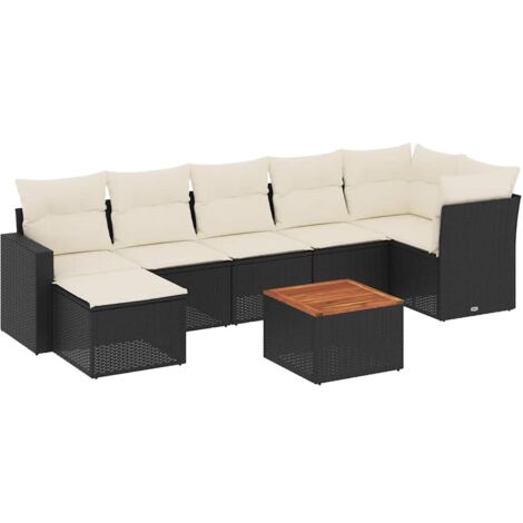 Gartenmöbelset 8 Teile mit Kissen Schwarz Geflecht