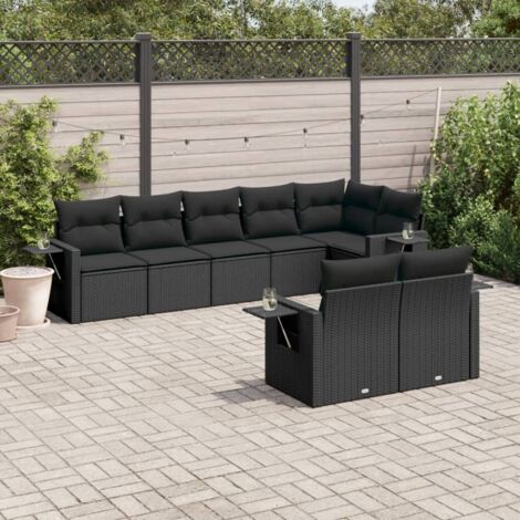 Gartenmöbelset 8 Teile mit Kissen Schwarz Geflochtene Kunststoffe