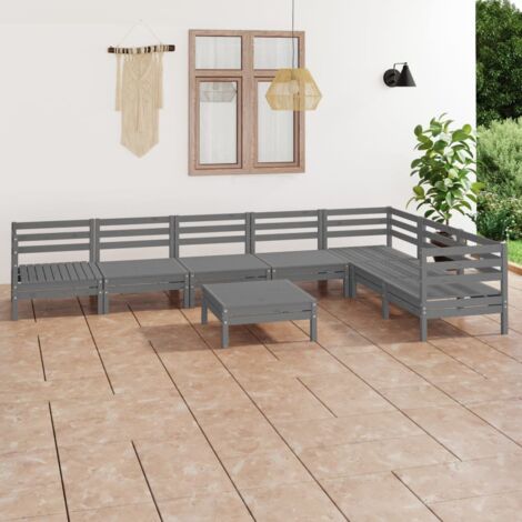 Gartenmöbelset 8 Teilig Massivholz Kiefer Grau