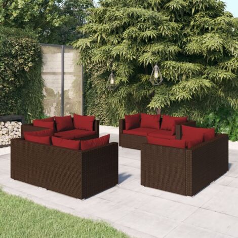 Gartenmöbelset 8-teilig mit Kissen aus braunem Geflecht