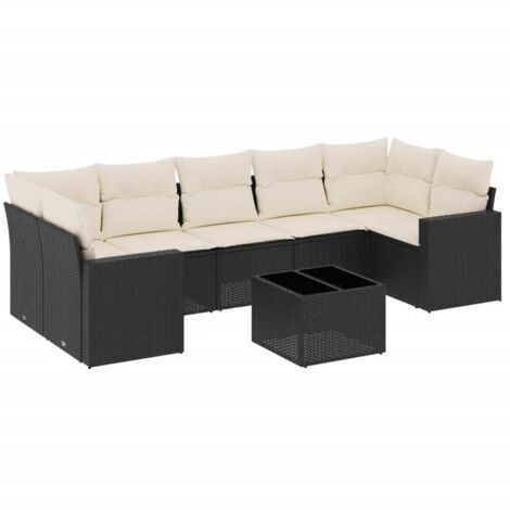 Gartenmöbelset 8-teilig mit Kissen Schwarz Geflecht