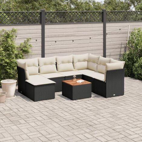 Gartenmöbelset 8-teilig mit Kissen Schwarz Geflecht
