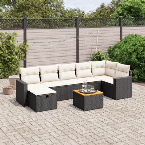 Gartenmöbelset 8-teilig mit Kissen Schwarz Geflecht