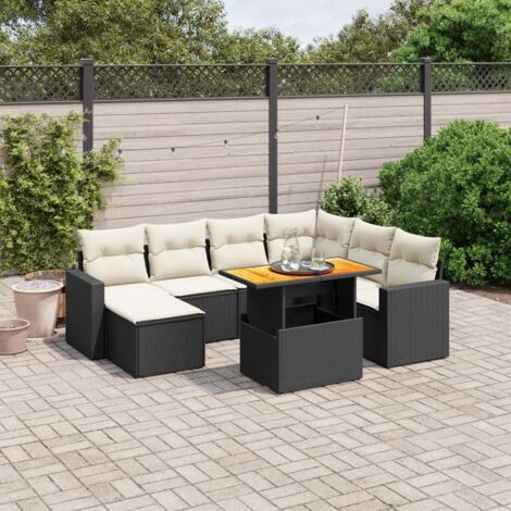 Gartenmöbelset 8-teilig mit Kissen Schwarz Geflochtene Kunststoffe