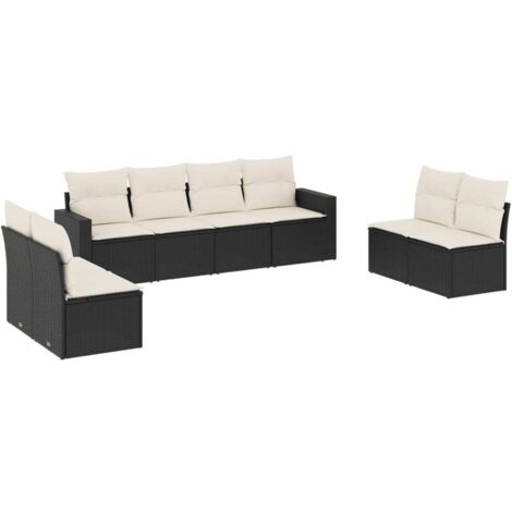 Gartenmöbelset 8-teilig mit Kissen Schwarz Rattangeflecht