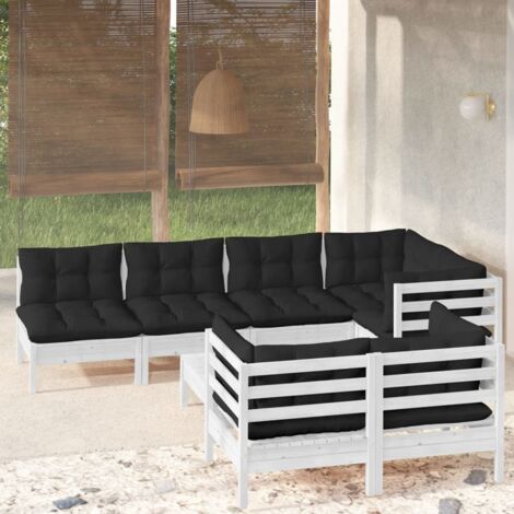 Gartenmöbelset 8-teilig mit weißen Kissen aus massivem Kiefernholz