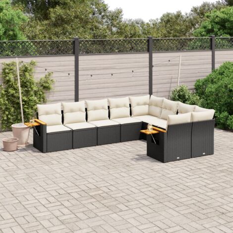 Gartenmöbelset 9-teilig mit Kissen schwarz Rattan