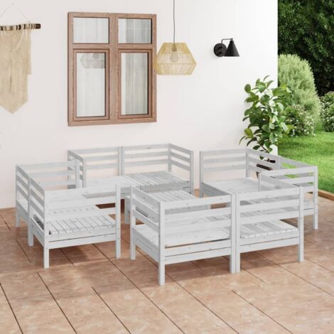 Gartenmöbelset 9-teilig Weiß Massivholz Kiefer