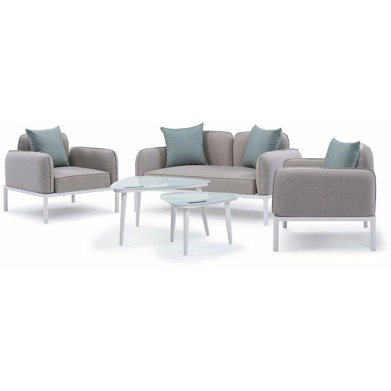 Gartenmöbelset im Stoff Sevilla - 1 x 2-Sitzer Sofa + 2 Sessel + 2 Couchtische - Grau