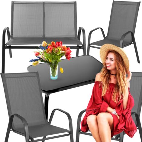 Gartenmöbelset, Metall, 2 Stühle, Sofa, Tisch, Terrasse, Balkon, GoGarden