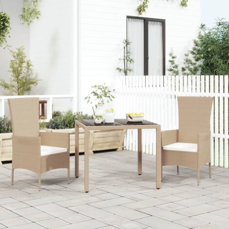 Gartenmöbelset mit 3 Kissen Beige Poly-Rattan