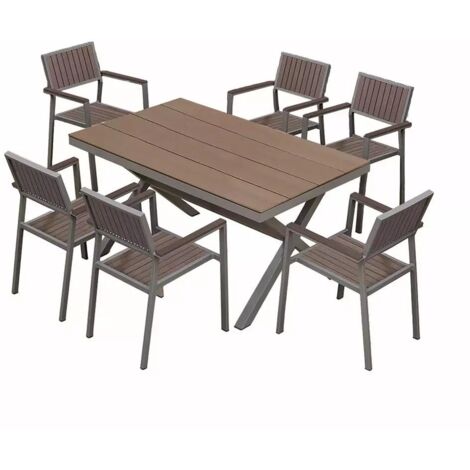 Gartenmöbelset mit 6 Stühlen und Tisch aus Aluminium und Polywood