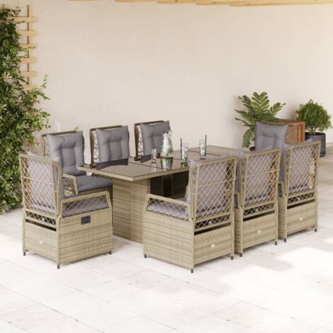 Gartenmöbelset mit 9 Kissen beige Poly-Rattan