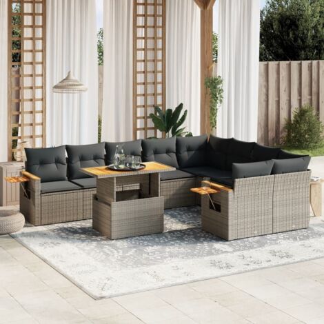 Gartenmöbelset mit Kissen 10 Stk. grau Rattan