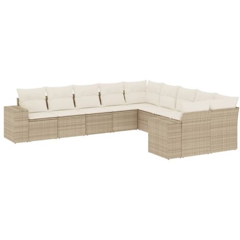 Gartenmöbelset mit Kissen 10 Teile beige Geflecht