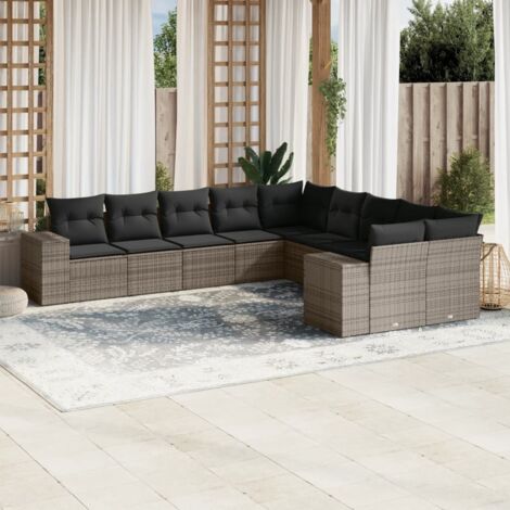 Gartenmöbelset mit Kissen 10 Teile grau Geflecht