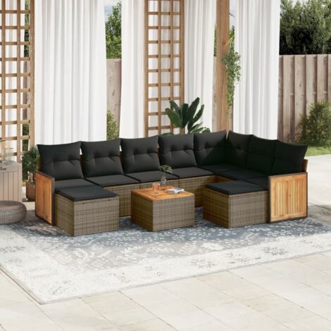 Gartenmöbelset mit Kissen 10 Teile grau Geflecht