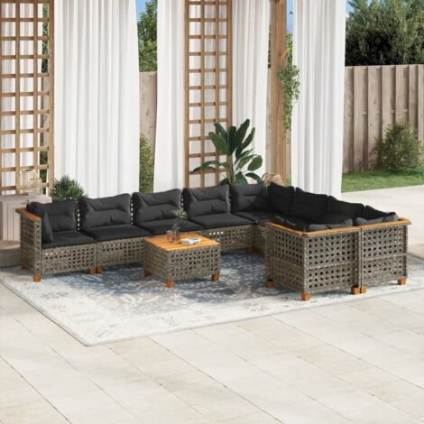 Gartenmöbelset mit Kissen 10 Teile grau geflochtenes Material