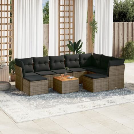 Gartenmöbelset mit Kissen 10 Teile grau Rattan