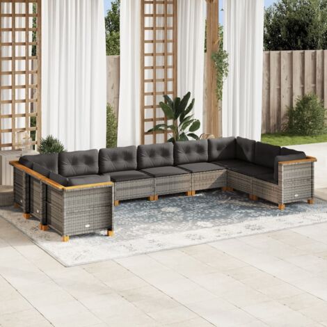 Gartenmöbelset mit Kissen 10 Teile grau Rattan