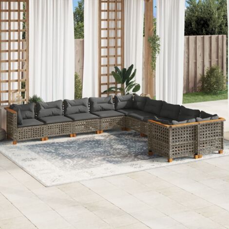 Gartenmöbelset mit Kissen 10 Teile grau Rattan