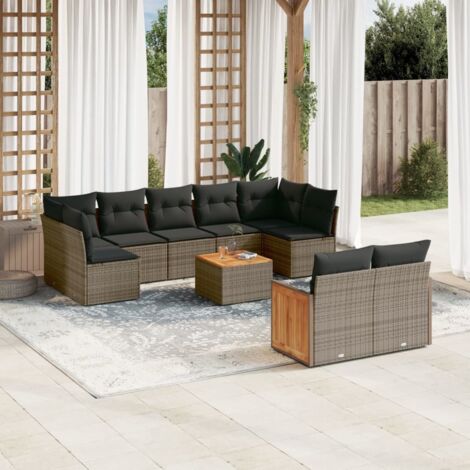 Gartenmöbelset mit Kissen 10 Teile grau Rattan