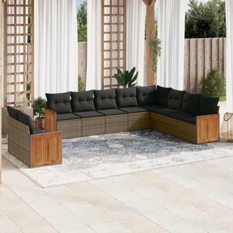 Gartenmöbelset mit Kissen 10 Teile grau Rattan