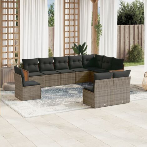 Gartenmöbelset mit Kissen 10 Teile grau Rattan