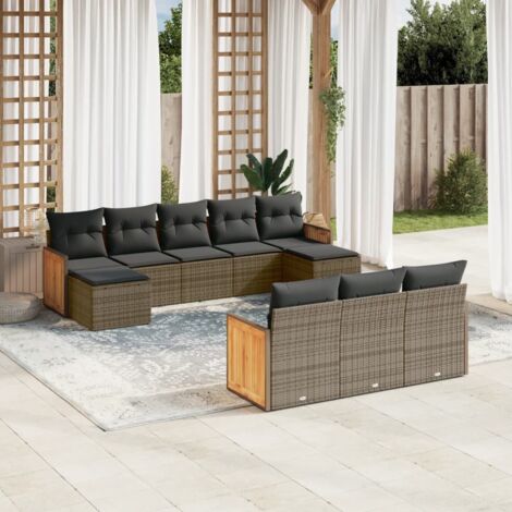 Gartenmöbelset mit Kissen 10 Teile grau Rattan