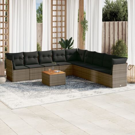 Gartenmöbelset mit Kissen 10 Teile grau Rattan